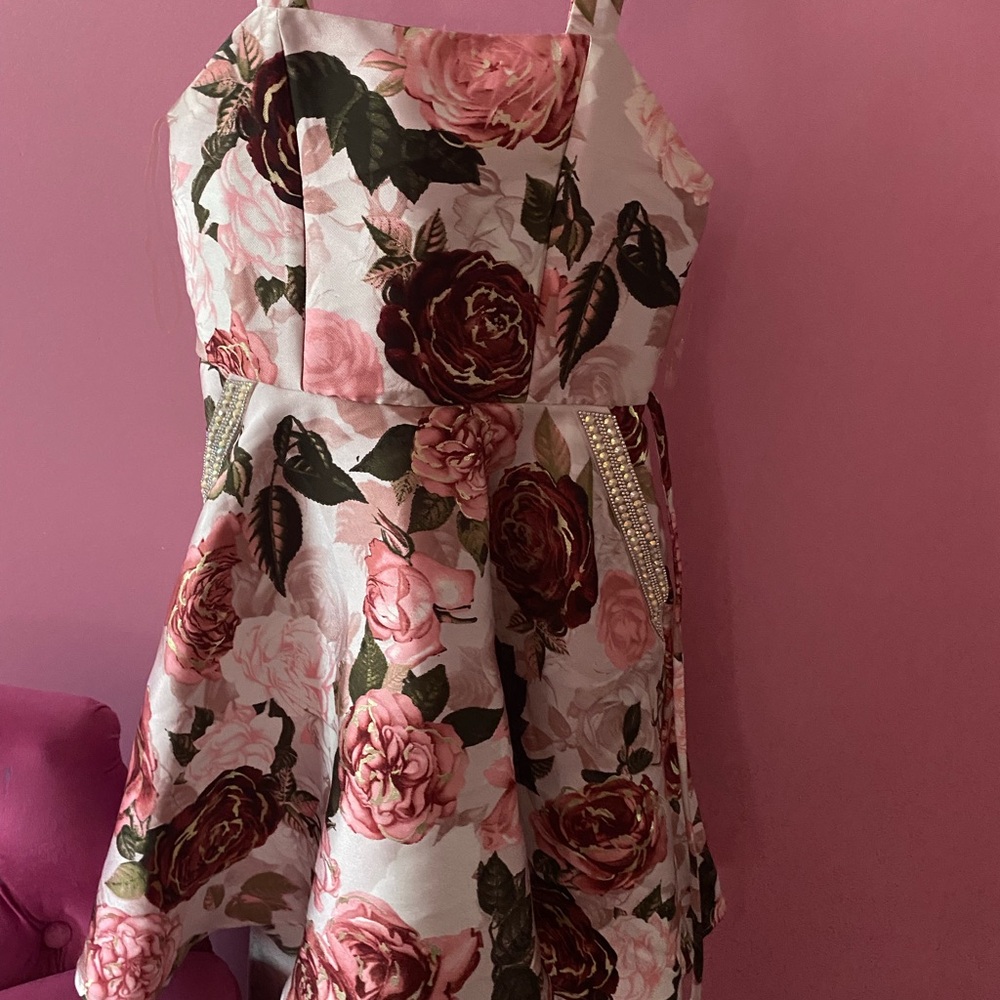 Speechless Pink and Brown Floral Kids Dress